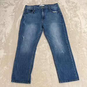 Kancan Jeans Womens 32 High Rise Straight Distressed Medium Wash Denim Stretch